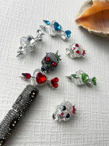5 Random Color Alloy Cute Rhinestone Cool Skull, Arrow through Heart,  Cat, Bear, Bow, Cross, Butterfly, Panda, Rainbow, Heart, Ladybug, Snowflake Focal Beads for Beadable Pens Beads for DIY Craft Pens Bracelet Necklace Earrings Keychain Jewelry Making