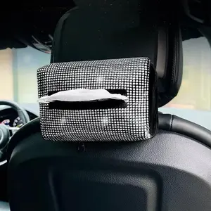 Rhinestone Decor Car Tissue Box, Car Tissue Holder, Car Interior Accessories for Women, Car Tissue Storage Bag, Universal Car Accessories