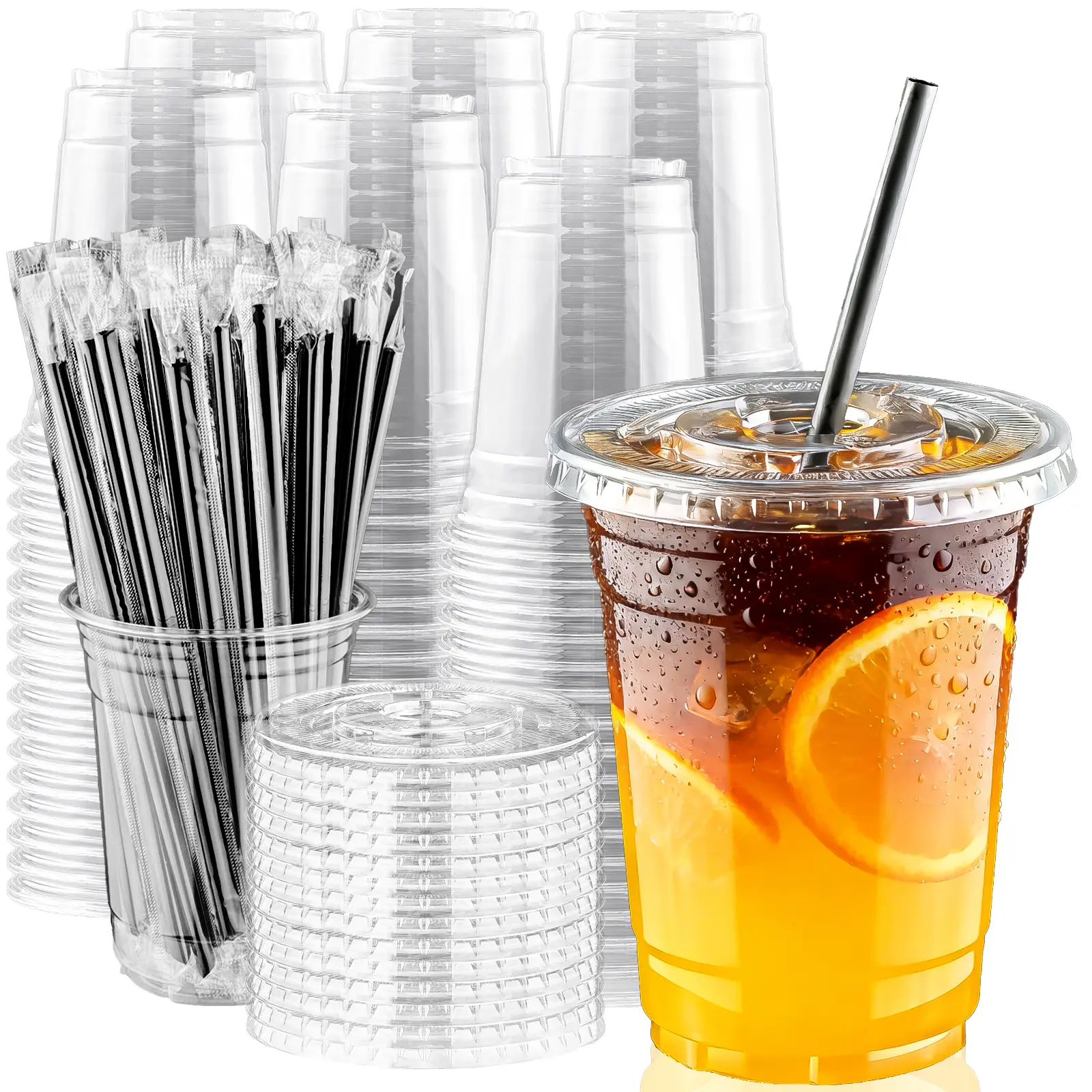 100 Sets 16 oz Insulated PET Cups with Lid & Straw for Cold Beverages  Multi-purpose