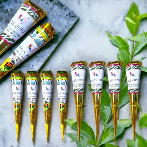 Certified Organic Conical Henna Cones - 12 Handcrafted Jumbo & Varied Sizes, Safe Long-Lasting Body Paint for Skin, Ethnic DIY Art Supplies for Bridals/Festivals, Multiple Packs