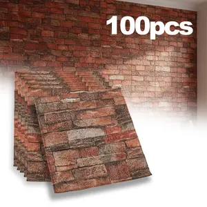 11/100pcs 3D Wall Stickers, Vintage Brick Pattern Wall Tiles, Foam Self-Adhesive Wallpaper, Easy Peel & Stick, Peel and Stick Wallpaper Designs, Decorative for Living Room Kitchen Bedroom Office