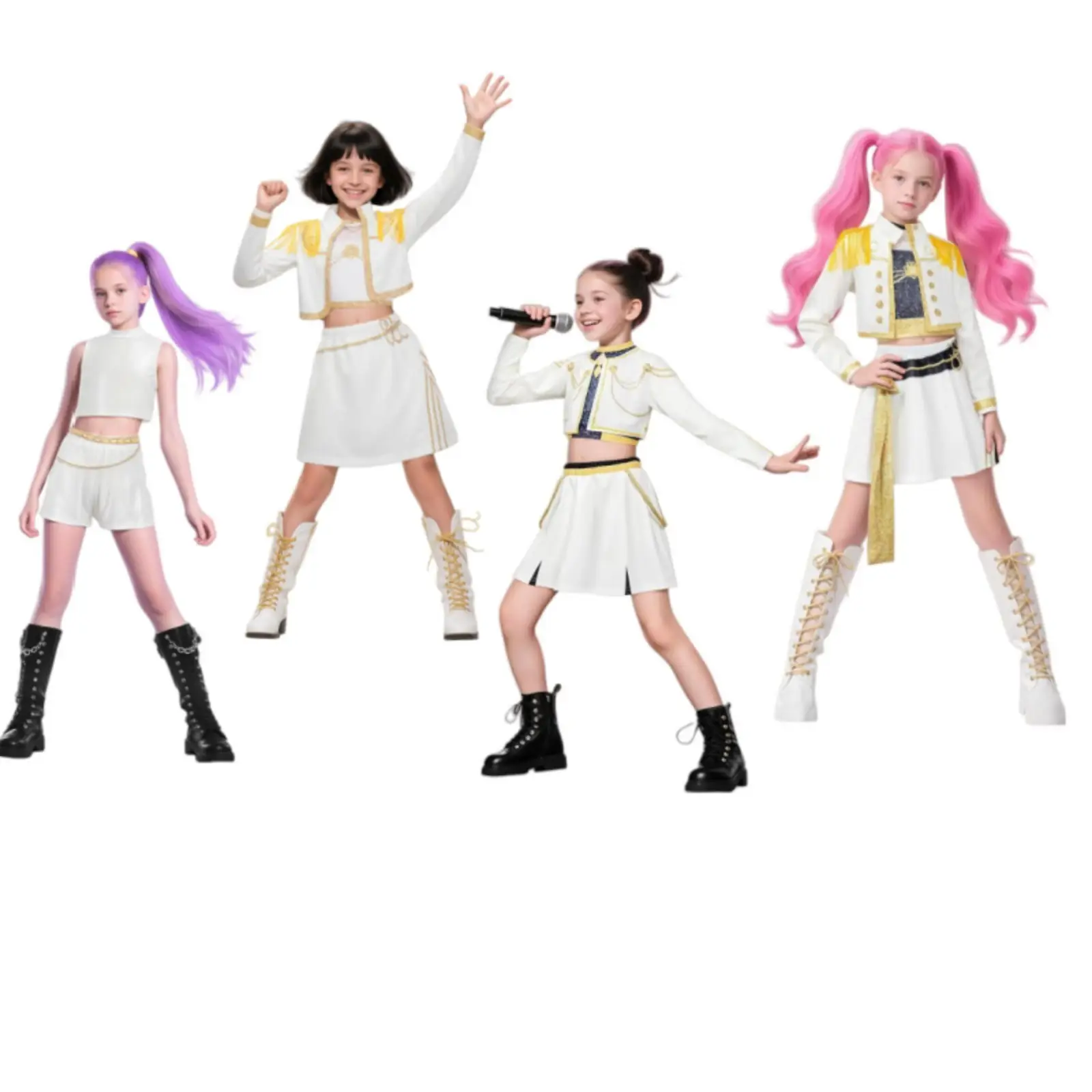 Demon Hunters Kids Costume for Girls | Pop Singer Cosplay Outfit with Accessories | Halloween Stage Performance Role Play Set for Ages 3-12 Years