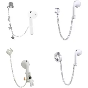 4 Pair Earphone Anti-Lost Holder Clip Chain Earrings Hanging Hook Earring Strap for Airpods Earbuds  in-Ear Earphones Headset (4 Styles and Needn't Ear Hole)