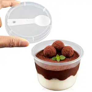50-Pack 8 oz Clear Plastic Pudding/Jello Cups with Lids, Plastic Dessert Cups with Lids and Spoons, Mini Round Yogurt Parfait/Appetizer Cups with Spoons for Milkshakes/Fruit/Ice Cream for Parties