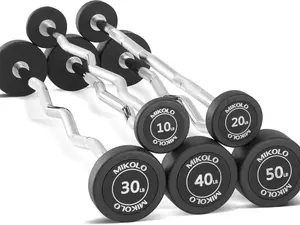 MIKOLO Pre-Loaded EZ Curl Bar - PVC Fixed Barbell Set for Strength Training & Weightlifting