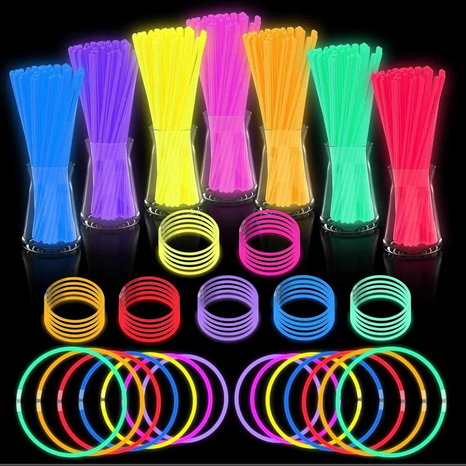Glow Sticks Bulk Party Pack - 50 Ultra Bright Glow in the Dark Party Favors with Connectors Long Lasting 14 Hours Eco Friendly Leak Proof Vibrant Neon Colors for Pool Parties & Emergency Kits - Traditional