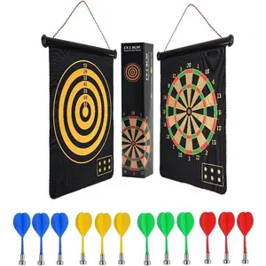 Magnetic Dart Board, Indoor Outdoor Dart Games for Kids with 12pcs Magnetic Darts, Safety Toy Games, Rollup Double Sided Board Game Set for Gifts