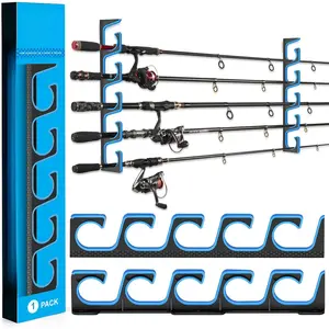 H5P Fishing Rod/Pole Holders for Garage, Wall or Ceiling Mounted Fishing Rod Holder with Soft Protective Pad, Fishing Rod Storage Organizer Holds up to 5/10/20 Rod or Combos or Nets