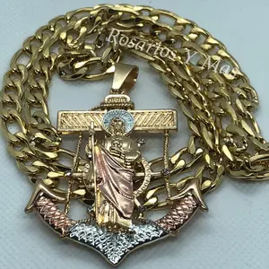 24K Gold Filled St Jude Anchor Pendant with 26" Necklace Three Gold Tone