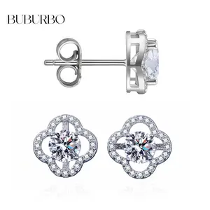 BUBURBO Starlight Clover Earrings Lab-Created Moissanite Stud Earring S925 Sterling Silver Moissanite Jewelry Engagement Wedding Anniversary Perfect Gifts Hope Fortune  8803