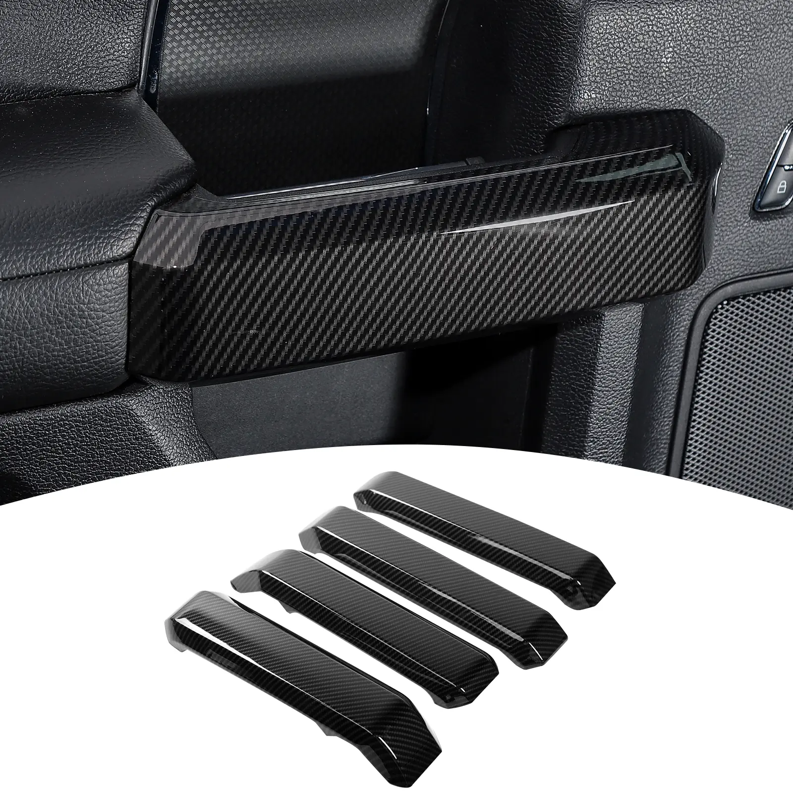 4-Pieces Door Handle Cover Trim Sleeves Car Interior Kit for 2015-2020 Ford F150, 3-Layer High-Quality UV Resistant ABS Coating, Carbon Fiber Look, DIY Install Double Sided Tape, Perfect Fit Car Accessory, Truck Interior Sticker Auto Accessory