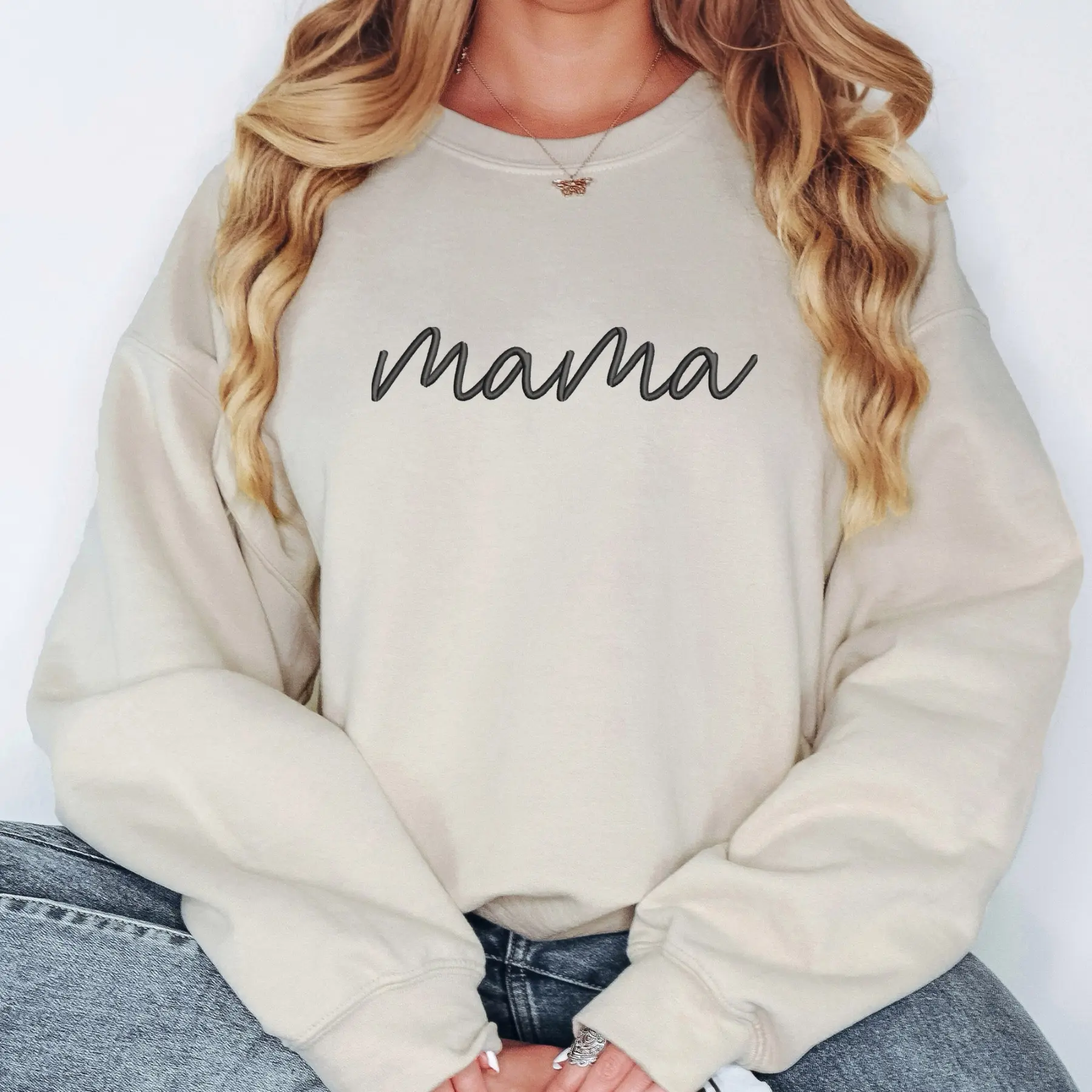 Mama Embroidered Sweater | Unisex Crewneck Sweatshirt | Add Your Custom Name | Gifts for Mamaw | Mom Life | Personalized Gift for New Moms