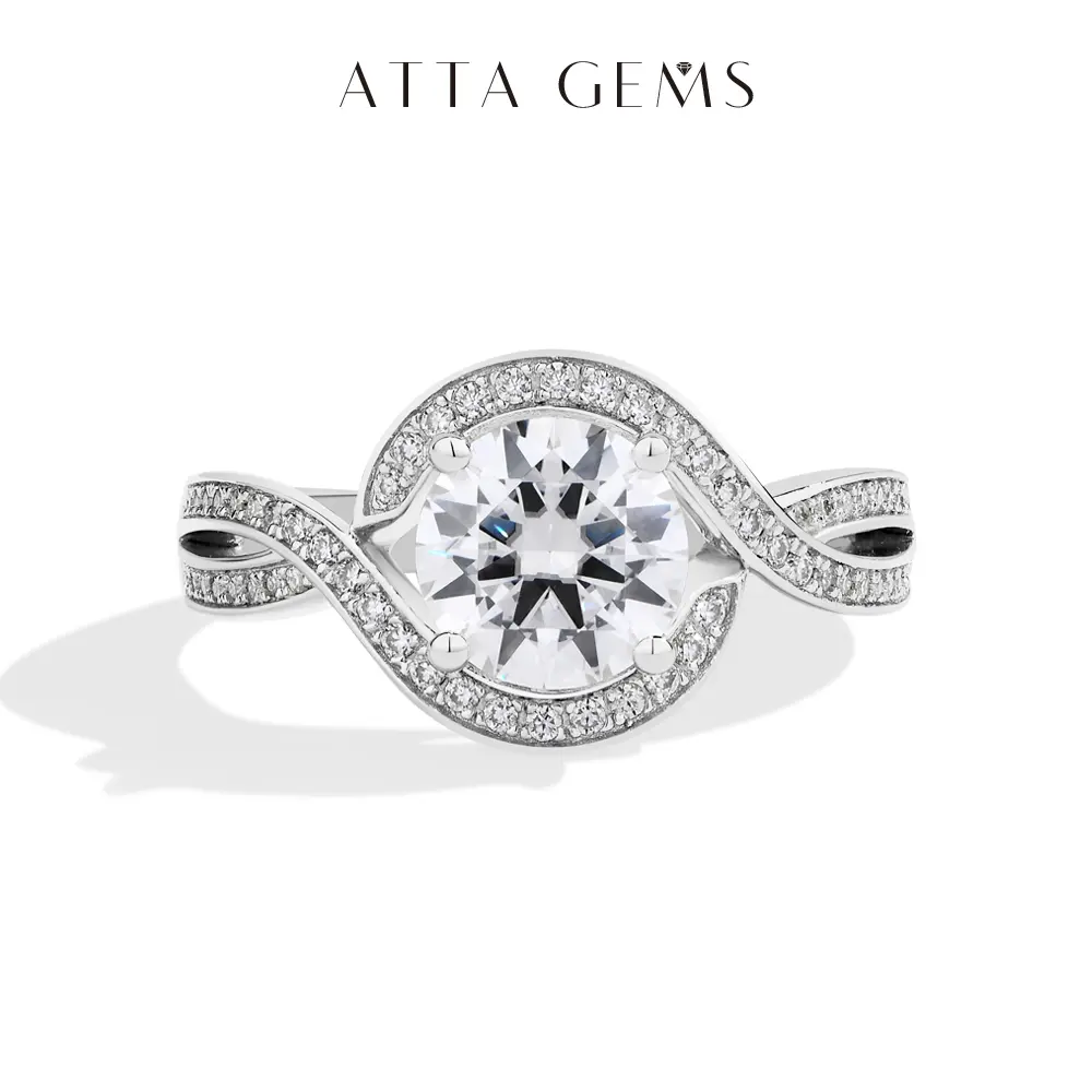 ATTAGEMS D VVS1 Color Round Cut 1.5CT Lab-Created Moissanite Ring for Women 925 Sterling Silver Engagement Wedding Daily Wear Birthday Present Fine Jewelry R278, Engagement Rings