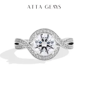 ATTAGEMS D VVS1 Color Round Cut 1.5CT Lab-Created Moissanite Ring for Women 925 Sterling Silver Engagement Wedding Daily Wear Birthday Present Fine Jewelry R278