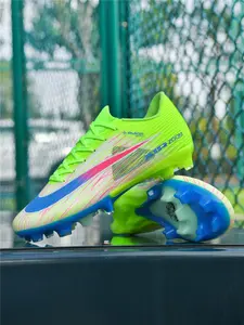 Men's Football Shoes with Long Nails, Soccer Cleats, Lawn Training and Competition, Suitable for Boys Girls Students Adults, Sporty Striped Design