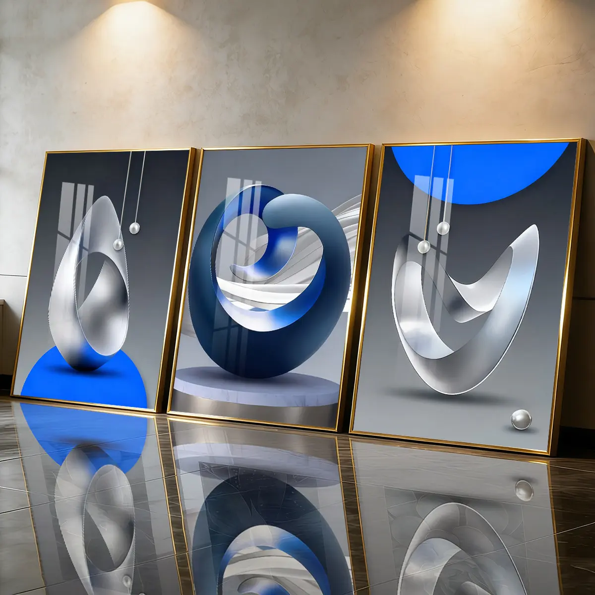 3Pcs Aluminum Alloy Framed Painting, Abstract Metallic Geometry Art Picture, Modern Geometric Design, Modern Home Decoration For Living Room, Bedroom, OfficeWall Decor, Odorless Graphic Print Artwork, Luxury Perfect Gift For Friends And Family