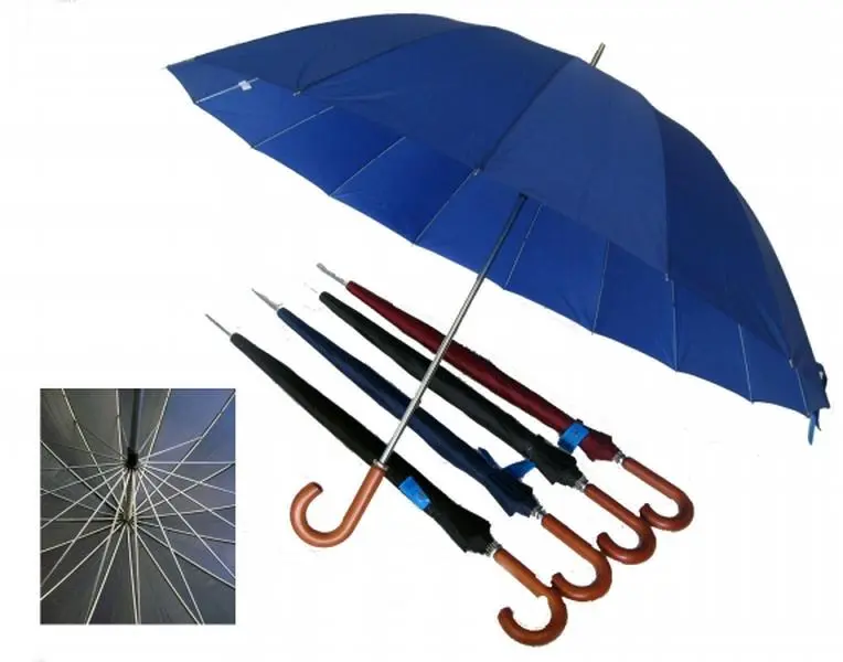 60 in. Jumbo Windproof Arc Umbrella (1220C) - 16 Ribs, Manual Open, Wooden Curved Handle, Unisex Fashion Style, Assorted Colors, Adult Heavy Duty Wind Resistant Umbrellas for Rain