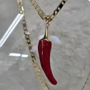 # 0227 Chili Pendant Necklace - Red Chili Design with Gold Chain, Ideal for Casual and Formal Wear