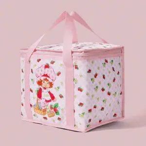 Strawberry Shortcake Cute Insulated Lunch Bag Pink & Red Strawberry Thermal Tote Large Capacity Keeps Food Warm or Cold