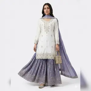 Indian Gharara Suits - White Top with Green Skirt & Matching Dupatta - Traditional Wear for Classic Design Enthusiasts Dress