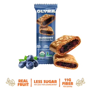 Olyra Blueberry Fruit & Grain Bites - 4 Box Case - 16 Bars, 11g Fiber, only 6g Sugar, Organic, Prebiotics, High Fiber, Vegan, Greek Grains, Soft-Baked Fruit & Grain Bar