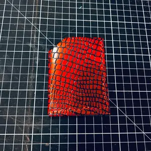 Slim Compact Wallet - Limited edition Red Leather Card Holder with Crocodile Texture for Women with Blue Undertones Limited Edition Handcrafted