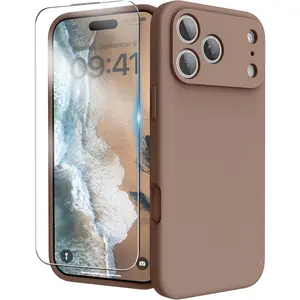 for iPhone 17 Pro Case, Liquid Silicone Cover with Camera Protection Anti-Scratch Soft Microfiber Lining Shockproof Protective Phone Case for iPhone 17 Pro 6.3", Light Brown