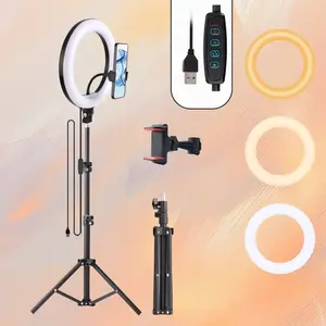 10" Ring Light Selfie Accessories with 43.3" Retractable Stand, USB-Powered Studio Light with 360° Adjustable Phone Clip Mount for TikTok Live Streaming/Makeup Tutorials, Video Light Perfect for Beauty Influencers#SummerVibes