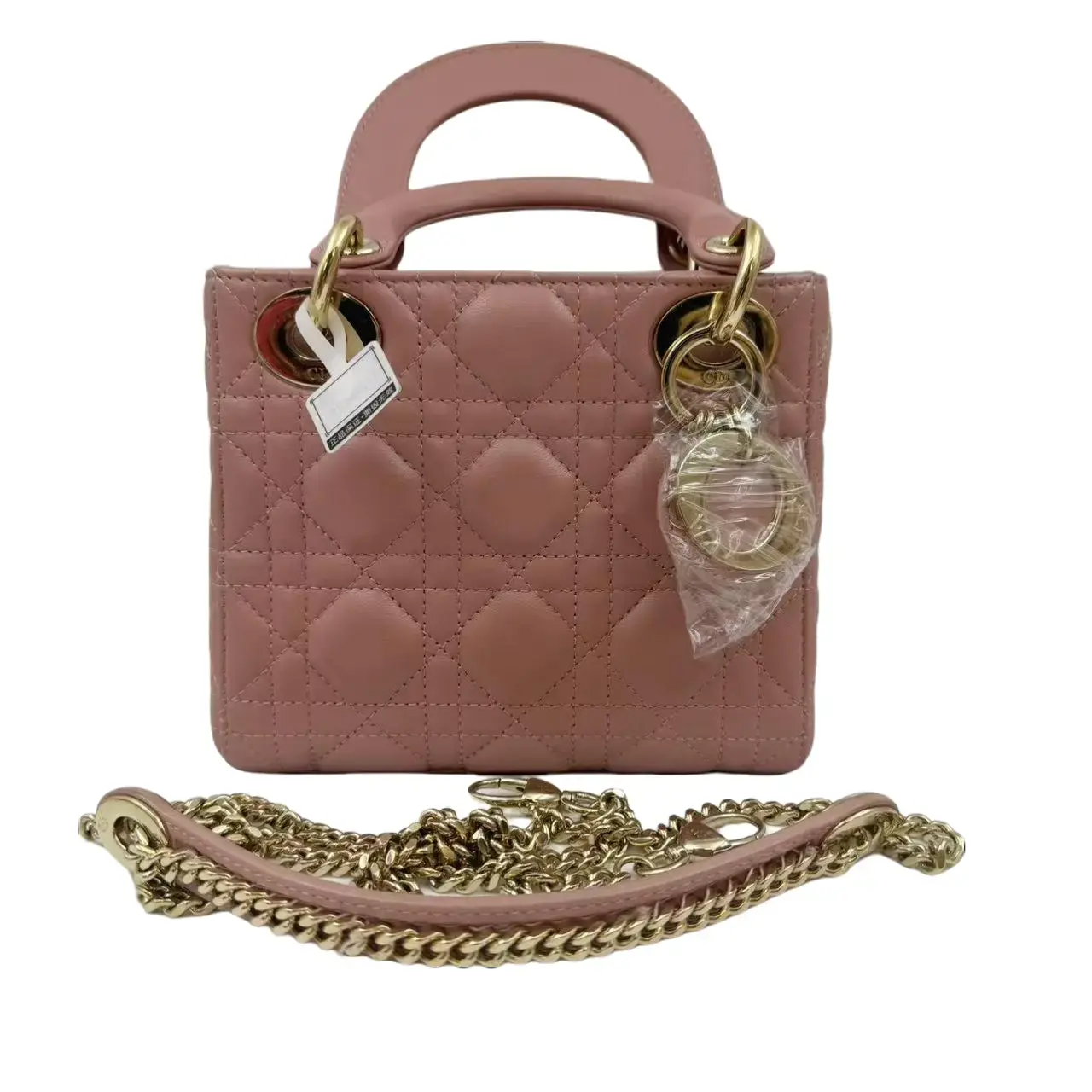 Pre-owned Dior Hz9 Lady Dior, Mini Size, Blush Pink / Gold tone Hardware, Lambskin, 3 Gusset, Handheld & Crossbody Bag