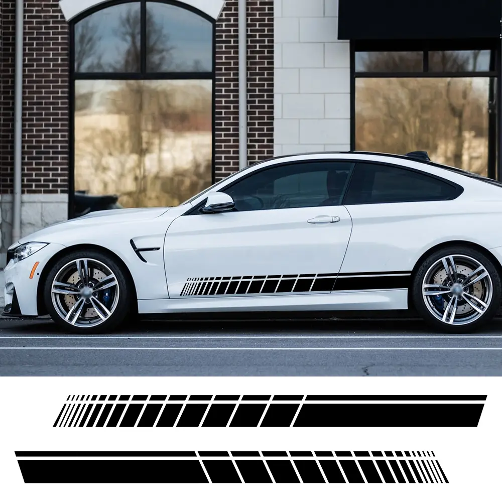 2 Piece Car Side Skirt Sticker Long Striped Vinyl Film Wrap Protective Cover Scratch DIY Auto Accessories Automotive Decals Car Decals Automobile Decals Vehicle Exterior Decoration