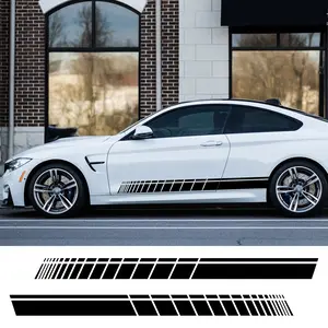 2 Piece Car Side Skirt Sticker Long Striped Vinyl Film Wrap Protective Cover Scratch DIY Auto Accessories Car Decals Vehicle Exterior Decoration