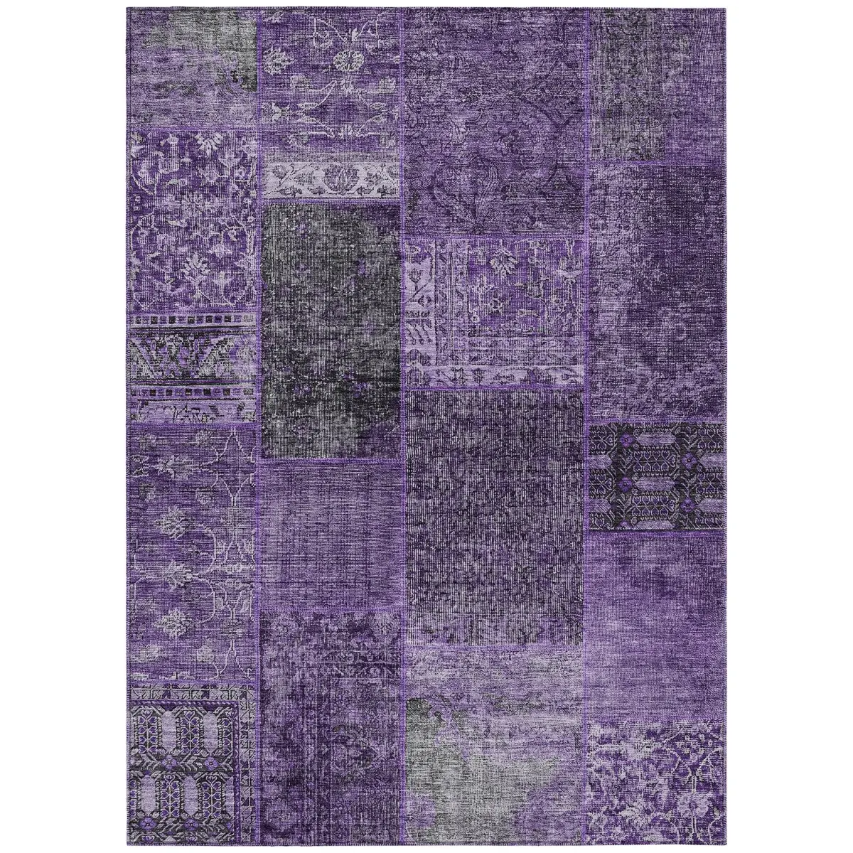 HomeRoots 580886 3x5 ft. Patchwork Washable Indoor-Outdoor Rectangular Area Rug, Eggplant, Purple & Charcoal, Rectangular Area Rugs