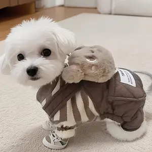 Winter Warm Dog Coat Jacket with Hood-like Collar & Padded Striped Design - Soft Thickened -Like Pet Clothes for Small/Medium Dogs (Chihuahua, Pomeranian, Shih Tzu) - Snap Button Closure, Paws, All-Season Wear