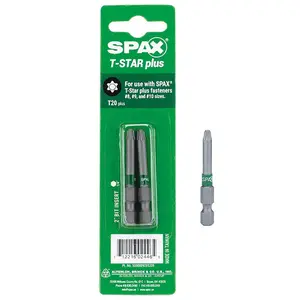 212 MAIN T-Star Plus Driver Bit, Spax 2015395 T20 x 2 in. Steel Hex Shank, Impact Rated for Faster Insertion, 2 per Pack - Pack of 10, Spax Screws