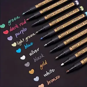 10-Piece Metal Color Markers Set, Waterproof, Mixable Colors, Medium Tip, Ideal for Plastic, Art, Stone Crafts, Card Making, DIY Albums