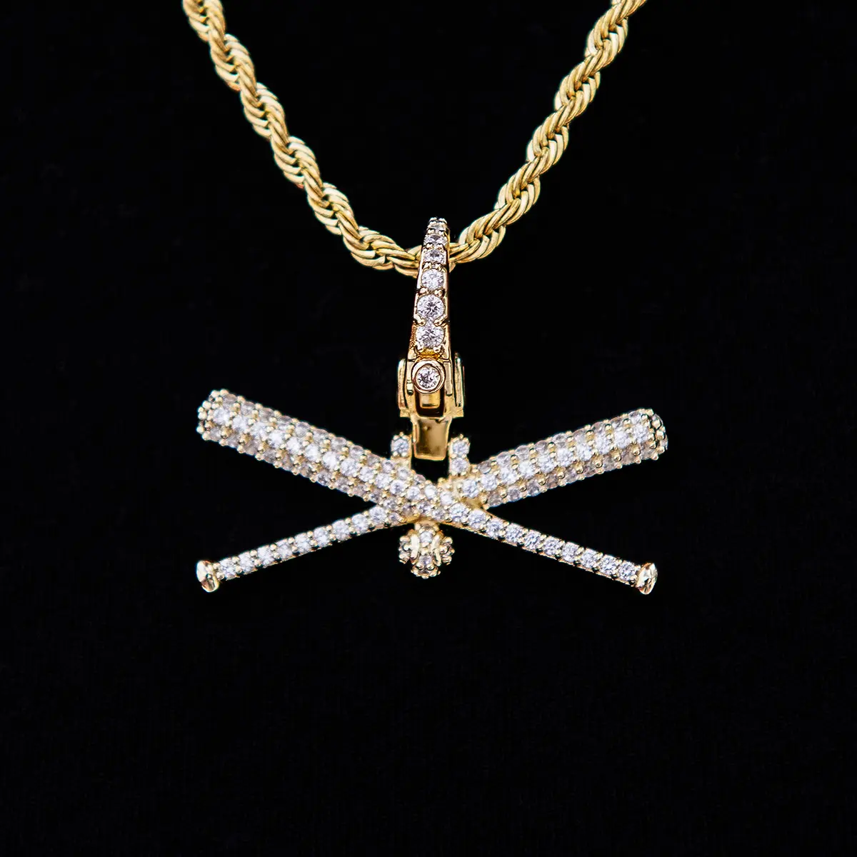 GLD Iced Baseball Bat Clip On Pendant - 18k Yellow Gold Plated, Life Guarantee - Perfect Gift(Chain Not Included) #tiktokshopsummersale