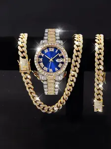 Men's Business Fashion Casual High-Quality Quartz Watch Set, Multiple Color Combinations, Perfect for Daily Parties Birthdays Christmas Halloween Back-To-School