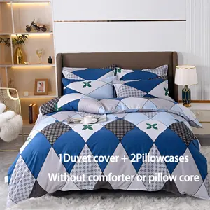 Blue Geometric Quilted Print Zipper Bedspread Set, 3-Piece Bedding Set, Soft All-Season Bedding, Includes 8 Corner Pads and 2 Pillowcases