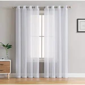 2 Piece Semi Sheer Voile Window Curtain Drapes Grommet Panels for Bedroom, Living Room & Kids Room (54" W x 90" L, White)