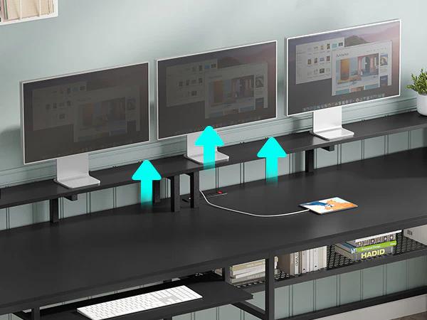 Sikaic L Shaped Reversible LED Gaming Desk with Power Outlets Strip Monitor Shelf Keyboard Tray Pegboard and Storage Shelves