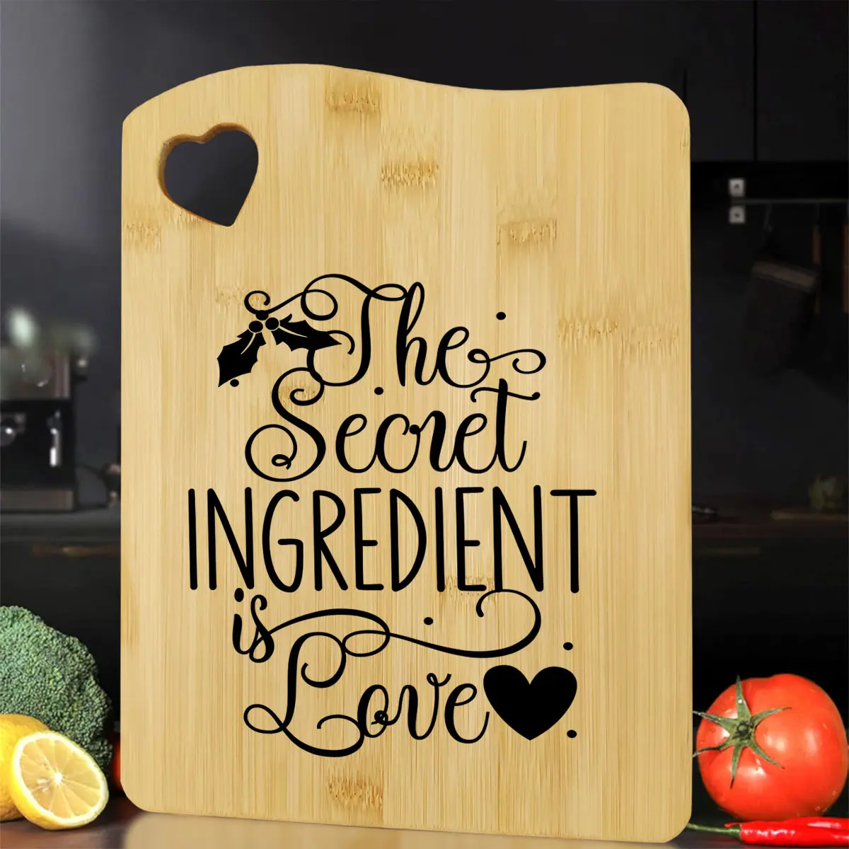 1 PC raw material cutting board, simple word cutting board, artistic bamboo cutting board, love handheld, kitchen goodies, warm father's day gift, creative new home gift