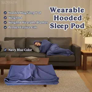 SULTRYGLOW Adult Hooded Hug Sleep Pod Navy Blue Cozy Wearable Blanket for Sofa Bed Festive Christmas Gift Ultra-Soft Warm Fabric Plush Material Versatile Use