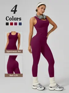 2pcs Solid Color Casual Sports Vest and Leggings Set, Breathable Soft Comfort Yoga Outfit for Daily Wear, Outdoor Activities, Women's Fitness Apparel