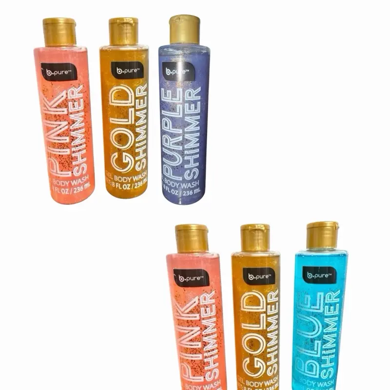 BP Pure 3-Pc Shimmer Body Wash 8 fl oz/236ml - Fresh Citrus Scent in Pink, Gold, purple or Blue - Trio hydrating,sparkling,scented,gel Body Wash Set