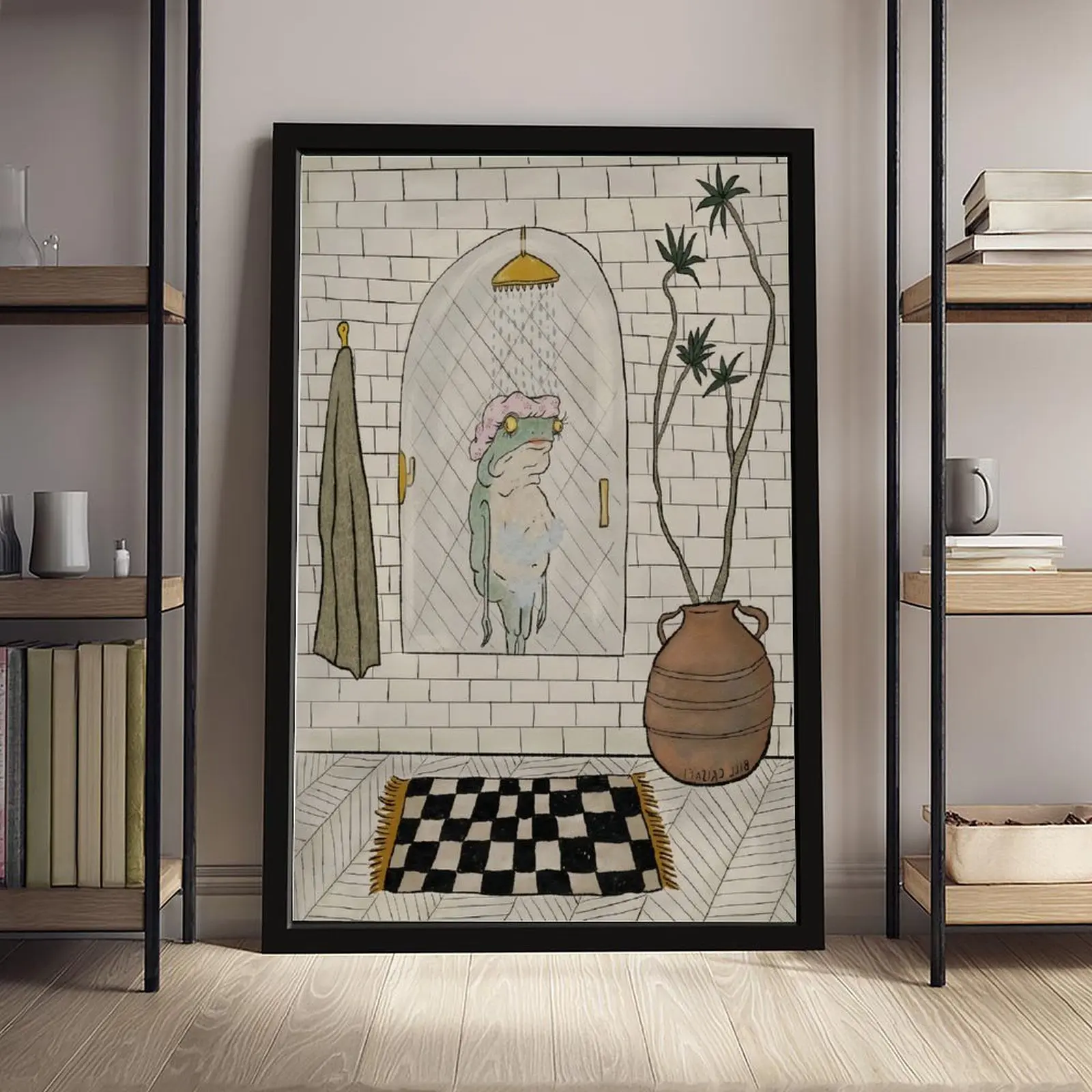 Funny Frog Bathroom Wall Art, Cute Frog Picture Wall Decor, Bathroom Animal Canvas Print Painting for Home Dorm Apartment Toilet Decor