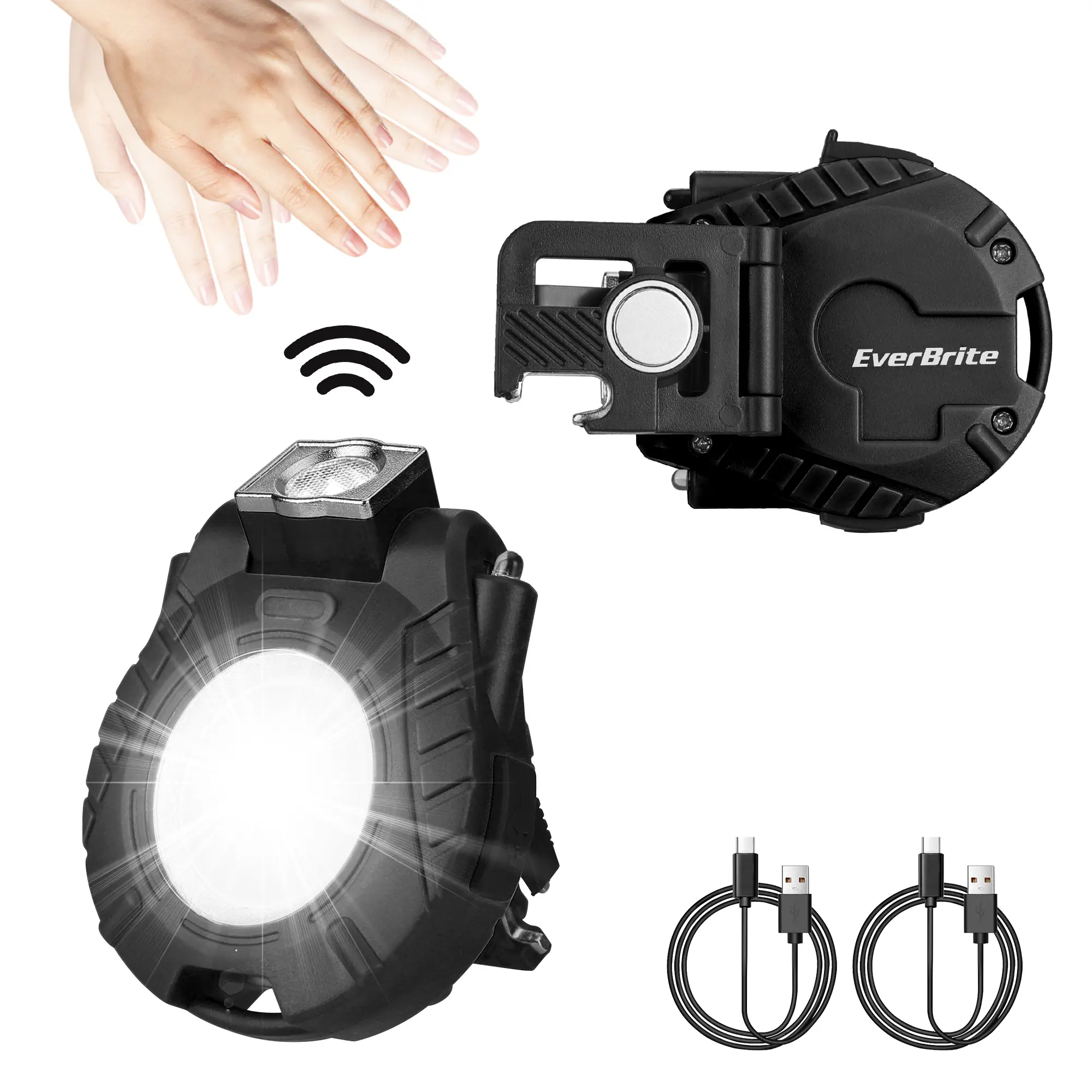 #fathersdaygift EverBrite COB Magnetic Keychain Work Light, Rechargeable Keychain Light with Sensor Mode, Mini Magnetic Key Chain Light with 180° Rotatable Bracket, Bottle Opener, Clip Design - for Hiking, Camping, 6 Modes