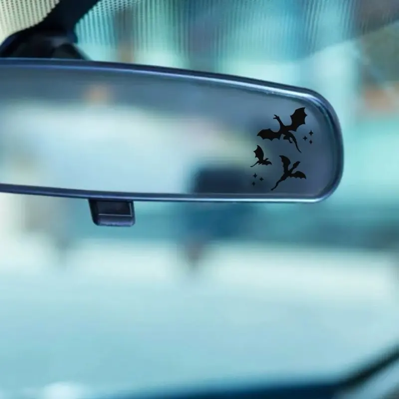 4-Piece Gothic Small Car Stickers Set - Fantasy Mini Dragons Rearview Mirror Decals with Dragonfly & Star Accents, Automotive Exterior Accessory, Thoughtful Gift for Fantasy Enthusiasts, Most Rearview Mirrors