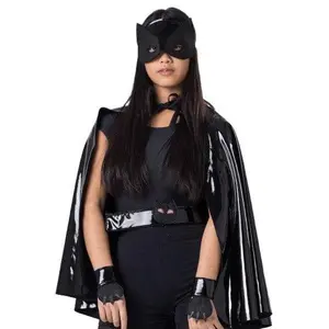 Black Cat Costume Dress For Teens and Adults | Classic Witch Cat Role Play Costume Set with Cape, Mask, Belt, Tail, Wristband & Wand - Perfect For Halloween Party, Pretend Play, Fantasy Theme Party & Cosplay - Womenswear