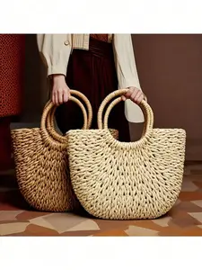 1 Women's Handwoven Straw Tote Bag - Natural Rattan Design, No Lining, No Closure | Perfect for Summer Beach and Travel | Open-Top Beach Accessory, Ideal for Beach Vacations, Camping, and Shopping
