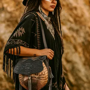 Artisan Armadillo Shell Bag with Alligator Hornback Crown, Obsidian Stone & Antler – One of a Kind